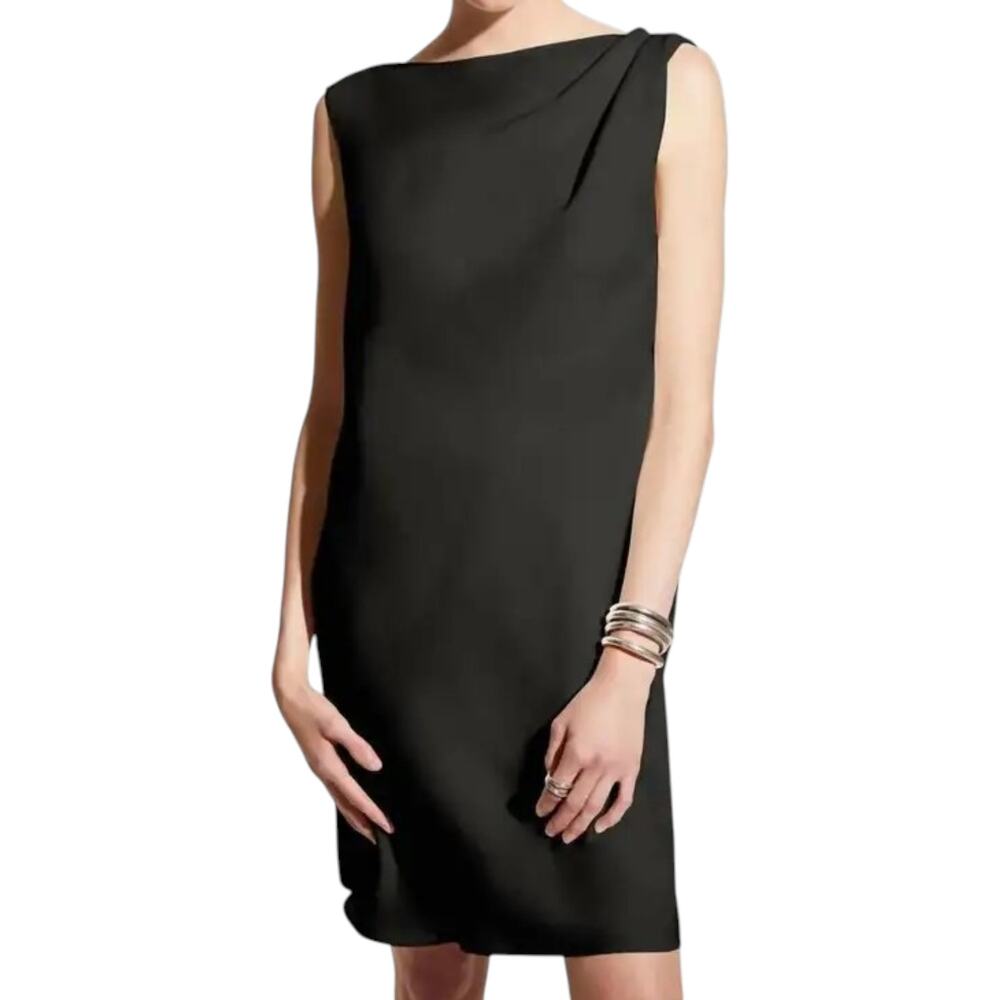 CARESTE | 16 | Luxurious Black 100% Silk Minimalist Sleeveless Twist Shift Dress